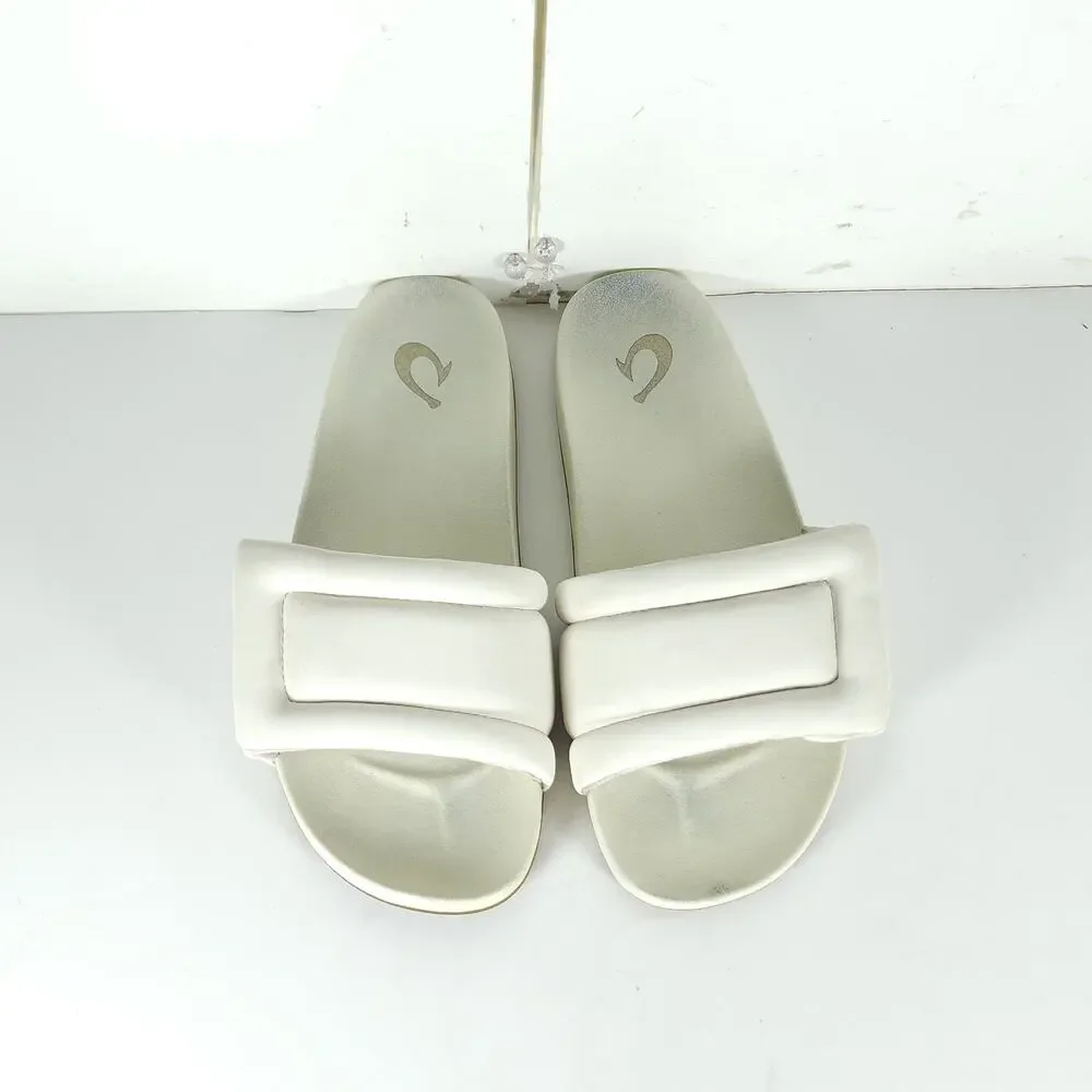 Olukai Women Sunbeam US7 OffWhite Slip-On Comfort Padded Slide Sandals